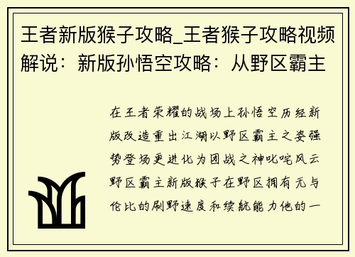 王者新版猴子攻略_王者猴子攻略视频解说：新版孙悟空攻略：从野区霸主到团战之神